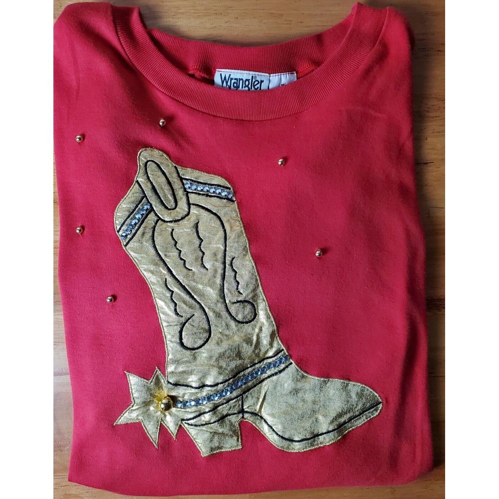 Vintage Wrangler Authentic Western Apparel Cowboy Boot Applique‎ Beaded Cowgirl